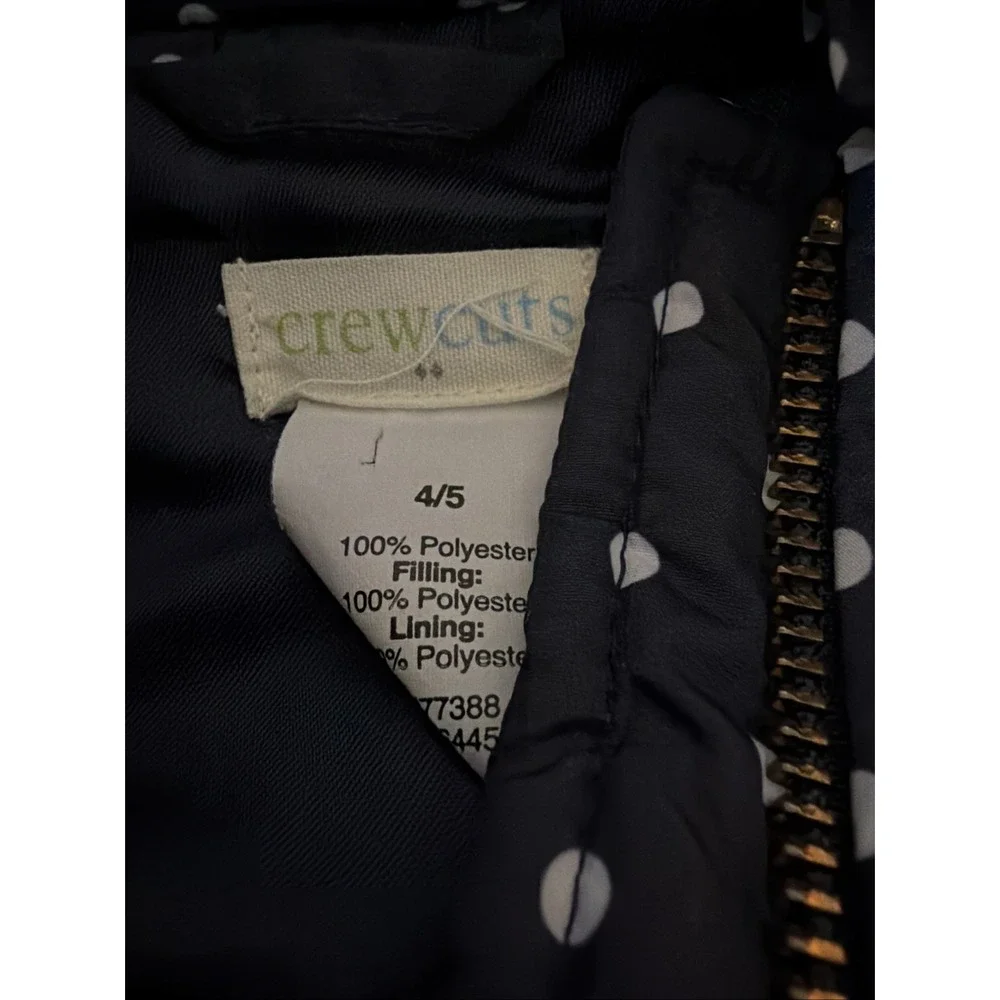 J.Crew Girls 4/5 Crewcuts Navy Blue Polka dot Quilted Insulated Sleeveless Vest